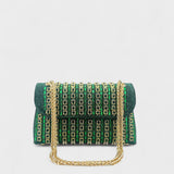 Bolsa de ombro com corrente elegante e diamantes coloridos