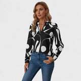 Blusa elegante de manga comprida com um decote pontiagudo